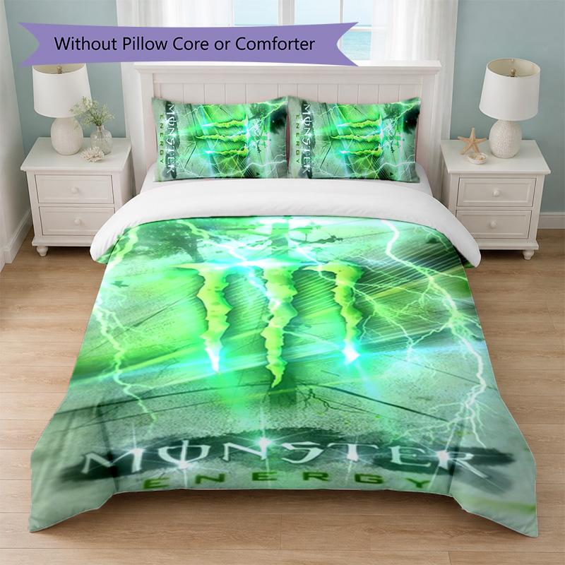 Set Copripiumino Monster Energy Stampa 3 Pezzi 1 Copripiumino e 2 Federe Biancheria da Letto Morbida per Camera da Letto Domestica
