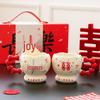 Festive Love Ceramic Couple Mugs with Spoons