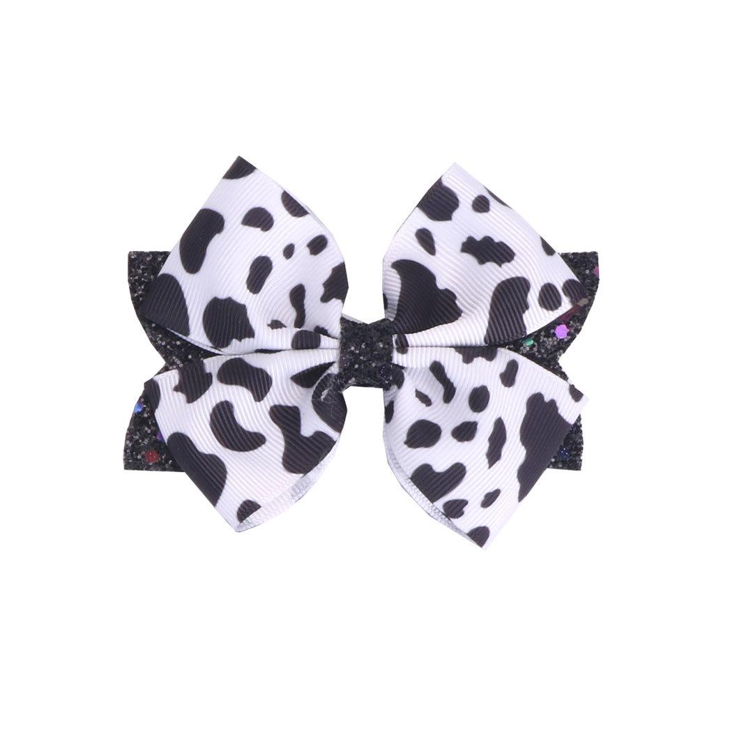 

1pc new cow print fabric bowknot hair clip super cute adorable cow accessories dotted bowknot hair clip