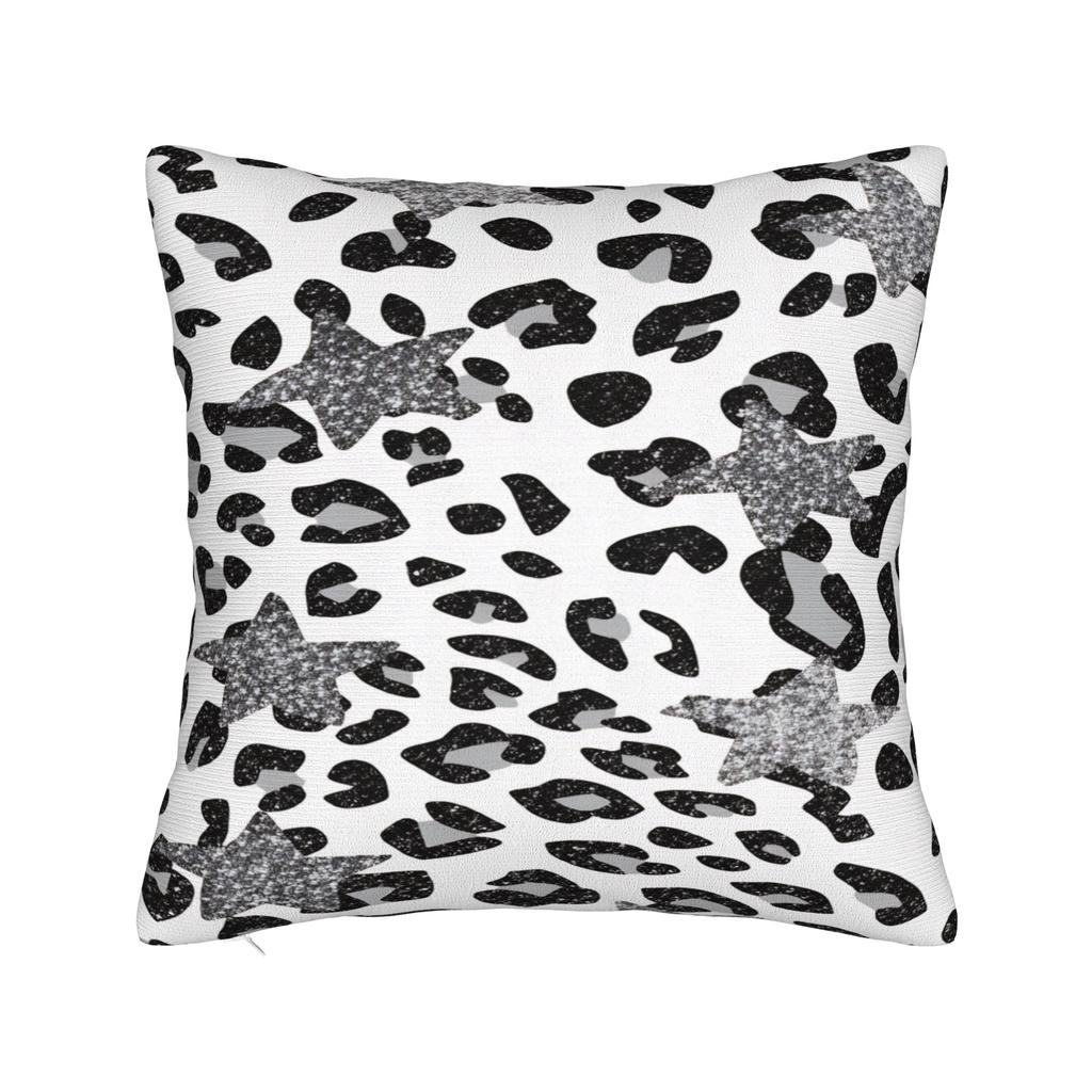 Leopard Print Star Pattern Pillow Case Retro Trendy Pillow Cover Square Pillowcases For Chair Sofa Home Decor