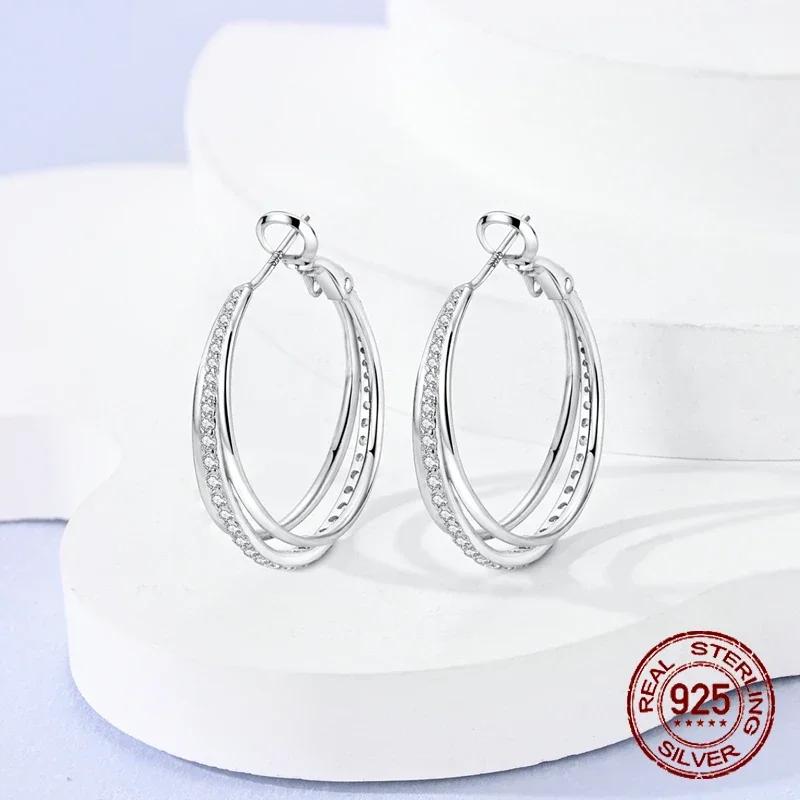 925 Silver Star Moon Pendant Earrings For Women Sparkling Cubic Zircon Luxury Wedding Anniversary Jewelry Gifts