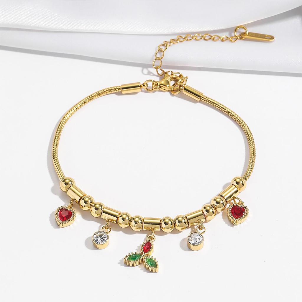 Cherry Epoxy Titanium Steel Bracelet for Women - Sweet Dopamine-Inspired Design