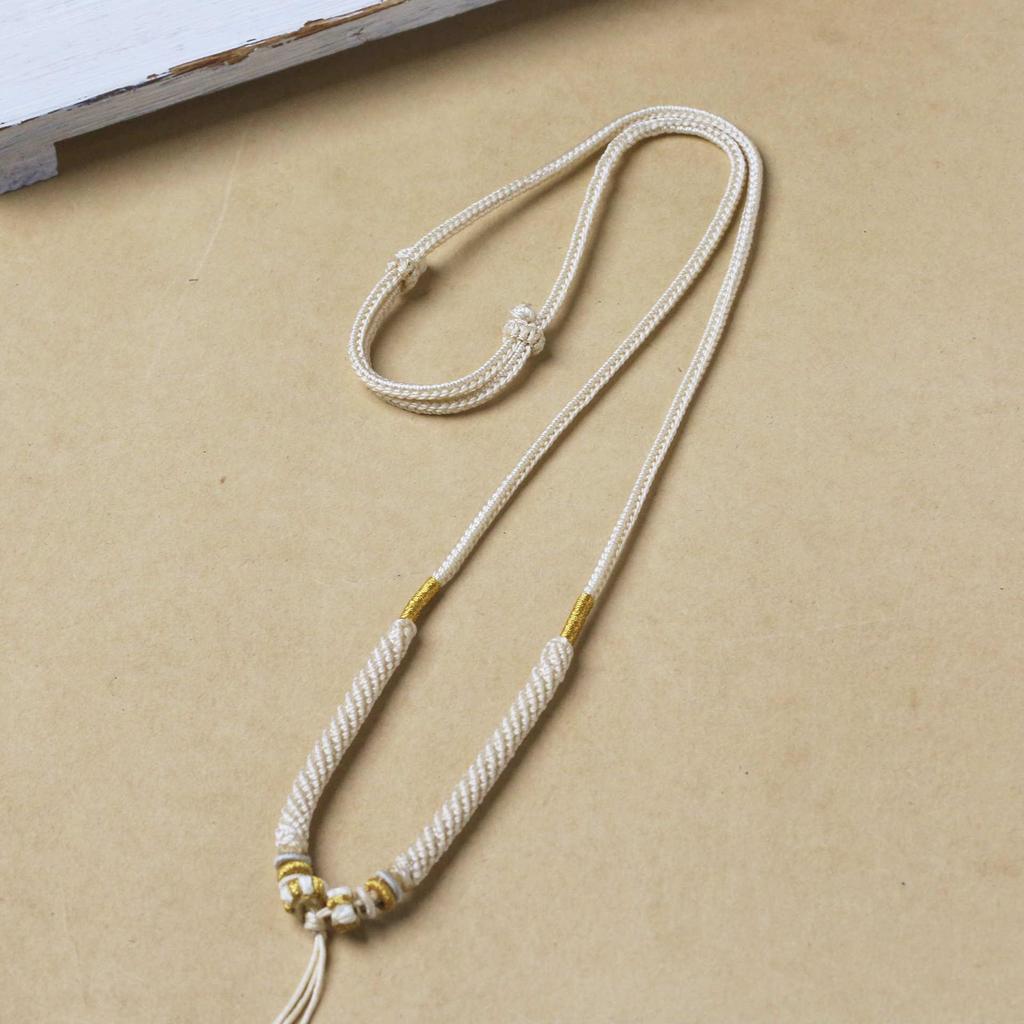 Adjustable Pendant Necklace with Handmade Woven Cord, Featuring Jadeite, Amber, Nanhong, and Hetian Jade Stones.