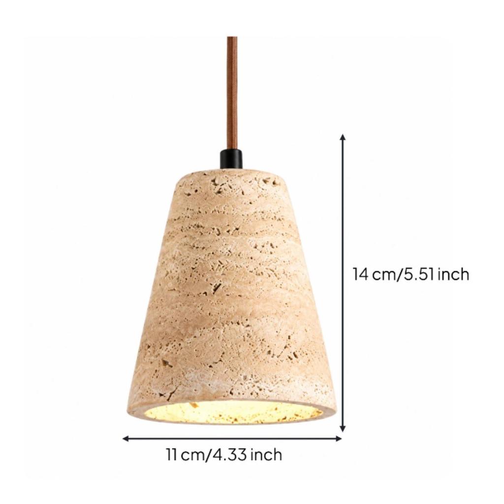 Pendant Lamp with Wooden Top Rustic Minimalism Stone Organic Lighting Fixture for