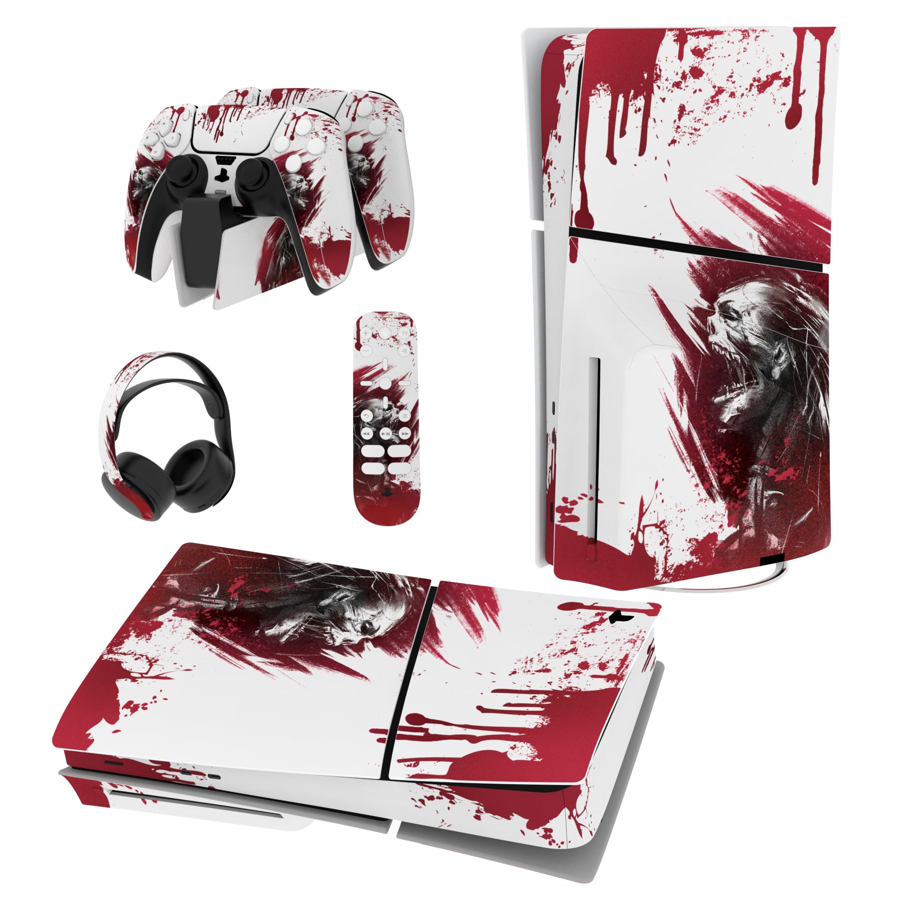 

PlayVital Skins for the New PS5 Slim PS5 PS5 Charging and Remote (Disc Version), Controller, Headset, Station, [Zombie]