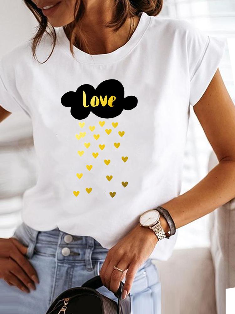 Dámské letní oblečení Grafické tričko Módní krátký rukáv Potisk Styl Láska 90. léta Trend Roztomilé tričko Oblečení Tričko Dámský top