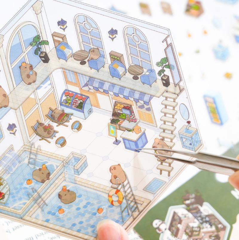 Mr. Paper, 3D House Landscape Decoration Material Sticker Package, Student DIY Scrapbook, Handmade Diary Decoration Sticker