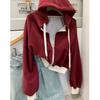 Women's Hooded Long Sleeve Zip Up Jacket Slim Fit Casual Solid Color Cropped Hoodie Sweatshirt