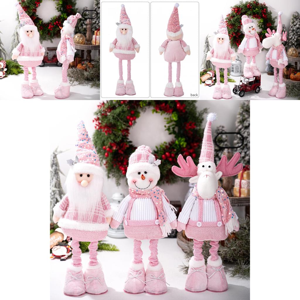 Christmas Plush Figurines Set With Glitter Fabric For Holiday Decor And Gift Giving
