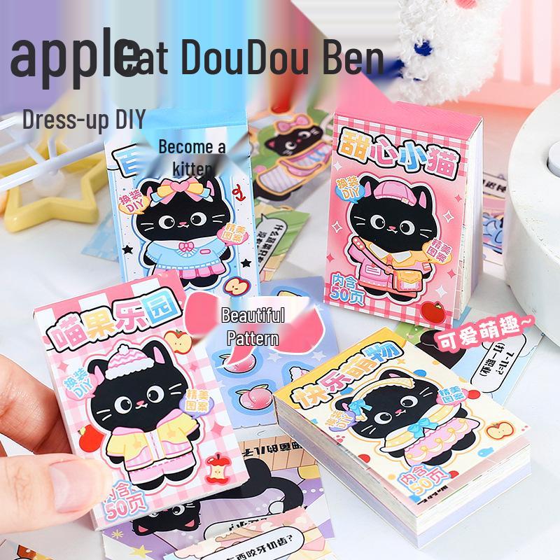 Livro de Adesivos de Feijão de Vestir Gato Maçã Feito à Mão para Decoração de Diário Infantil