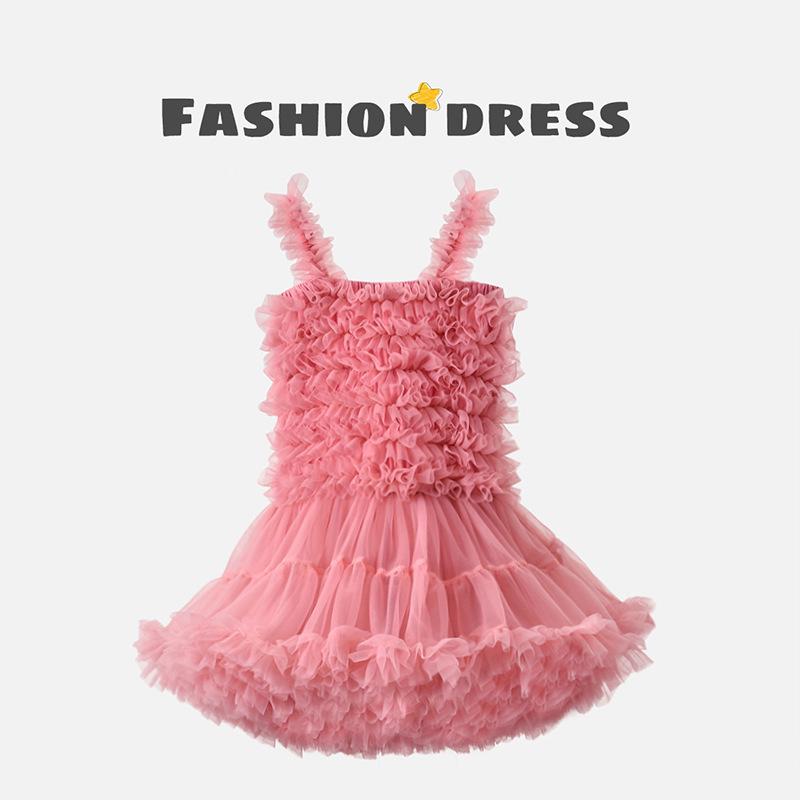 

Girls Spaghetti Strap Tulle Dress - Spring/Summer Princess Tutu for Birthdays and Christmas M (110cm)