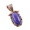 Piatră prețioasă naturală Piatra Lunii Purpurie Argint Masiv 925 Pandantiv Bicolor 1,25" m7E75