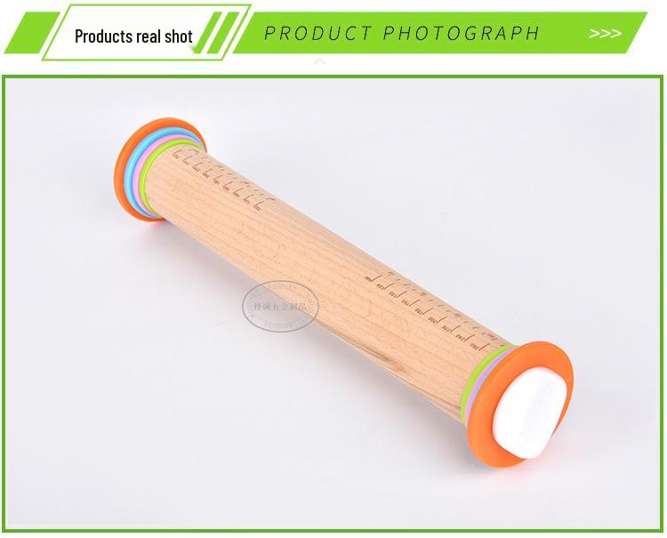 Adjustable Beech Wood Rolling Pin with Christmas Scale for Dough
