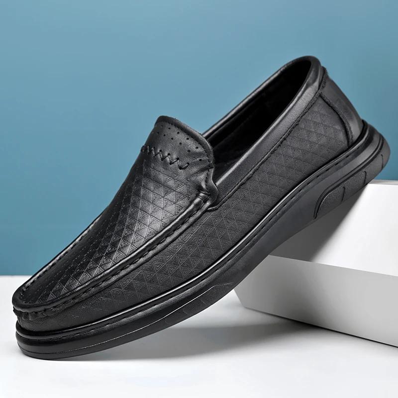FashionGenuine Leather Casual Shoes for Men Handmade Platform Walking Shoes Leisure Walk Male Outdoor Footwear Hot Sale Slip on Loafers