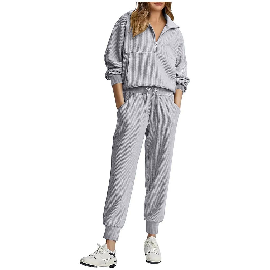 Women's Casual Half Zip Long Sleeve Top and Pants Set