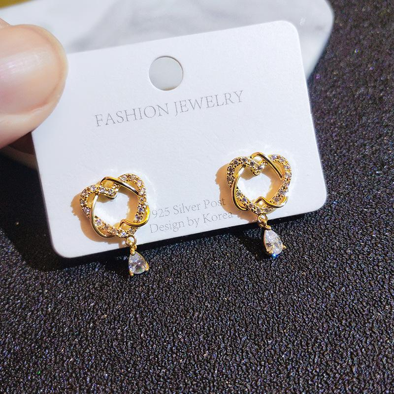 Niche Design Exquisite Diamond set Love Earrings New Year's Trendy Metal Style Personality Temperament Zircon Earrings