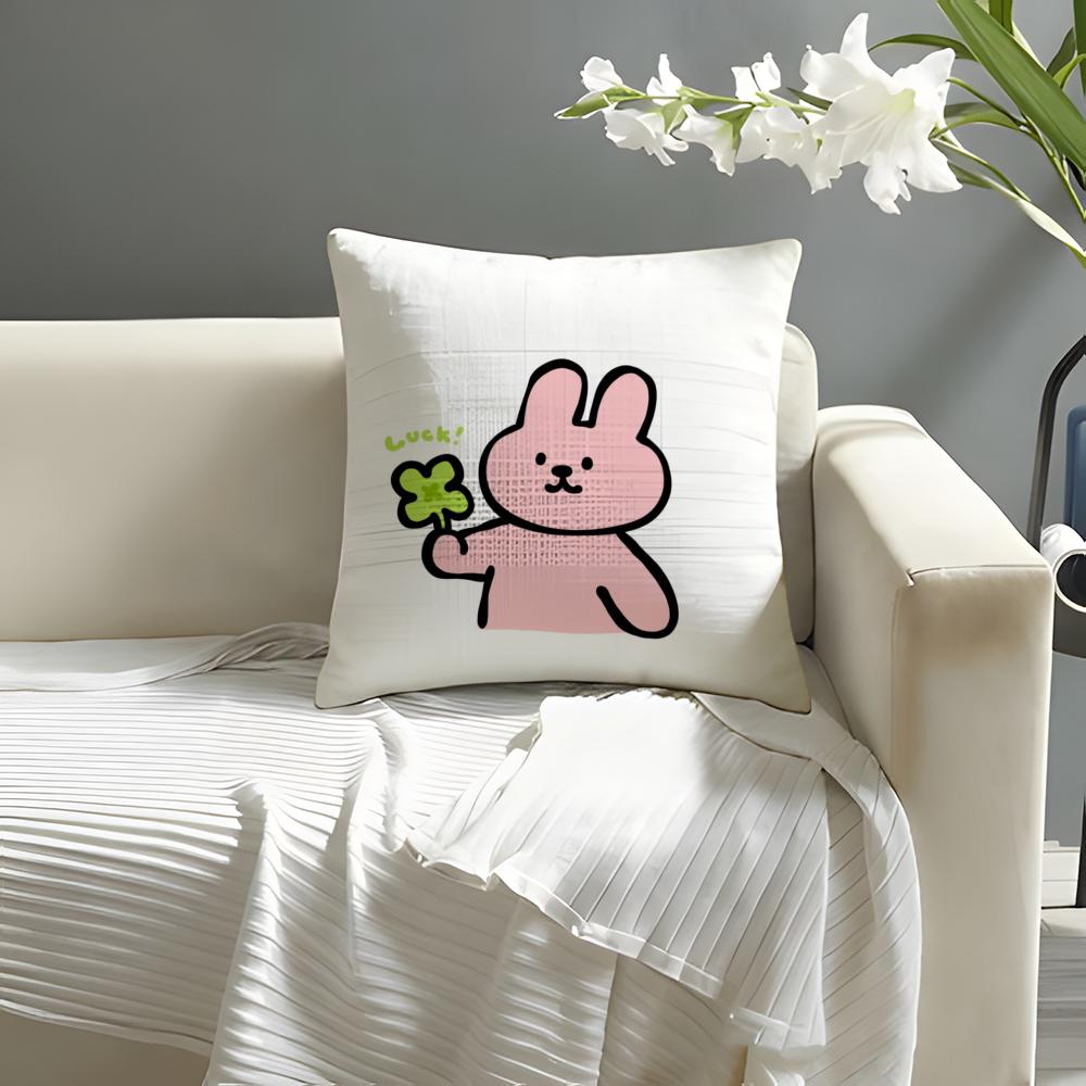 Lucky Cartoon CrystalOny Pillow Case Natural Linen Organic Fabric DoubleSided Printing Sofa Home Decor Cushion Cover