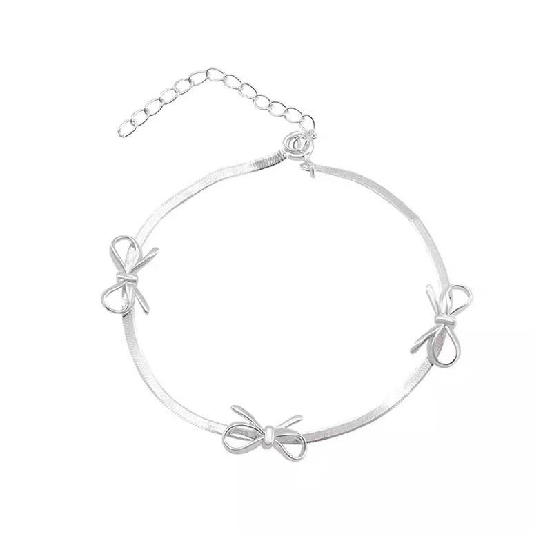 Elegant Silver Bow Choker Necklace with Snake Chain - High-End Women's Design