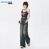 JEANSWEST Women's Autumn Retro High-Waist Straight Wide-Leg Jeans