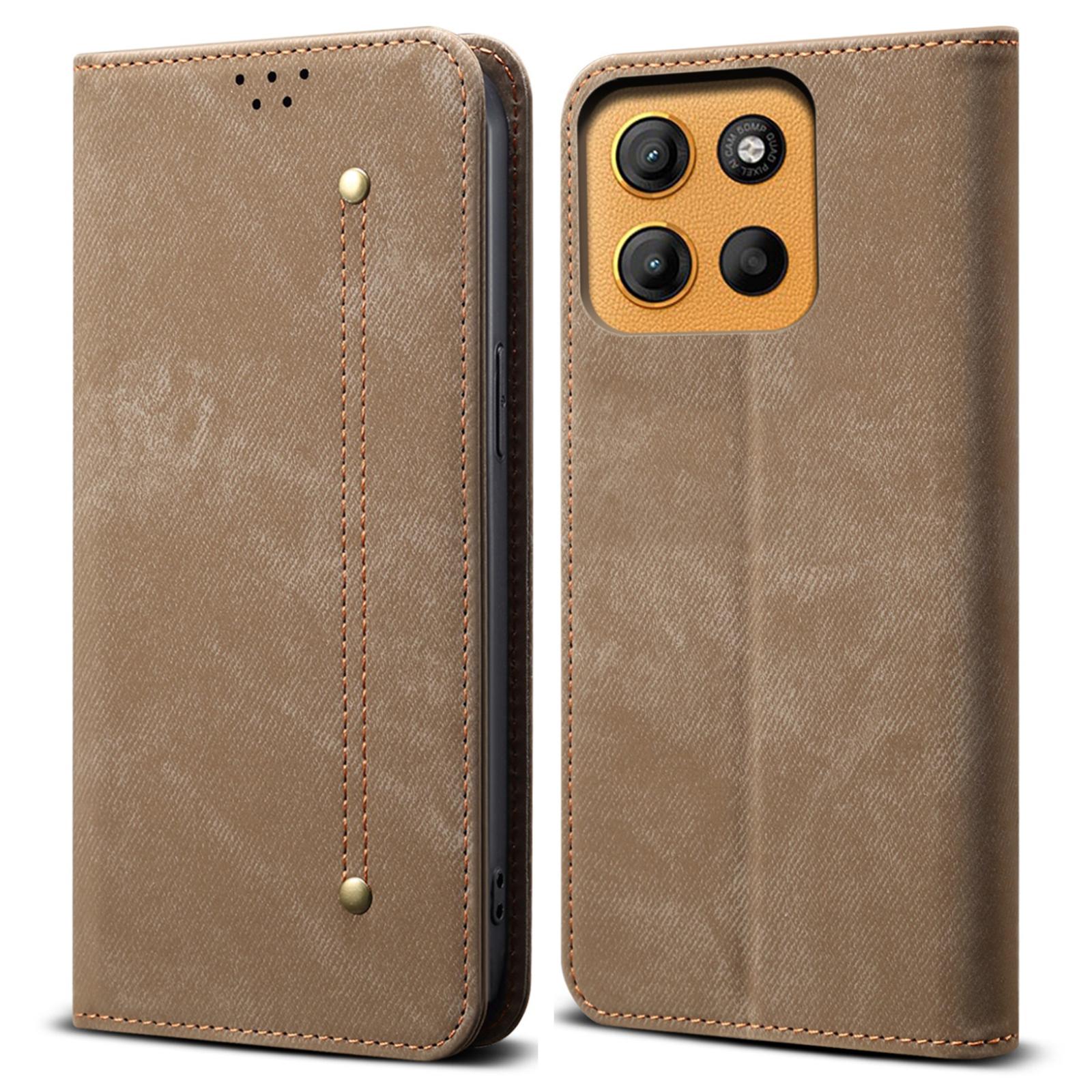 

For Motorola Moto G15 4G Case Jeans Cloth Texture Anti-Scratch Leather Stand Phone Cover A