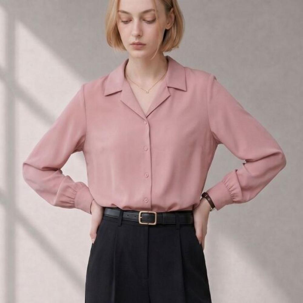 Melting Brown Women Semi Loose Fit Long Sleeve Shirt Open Collar Pajama Shirt Bl