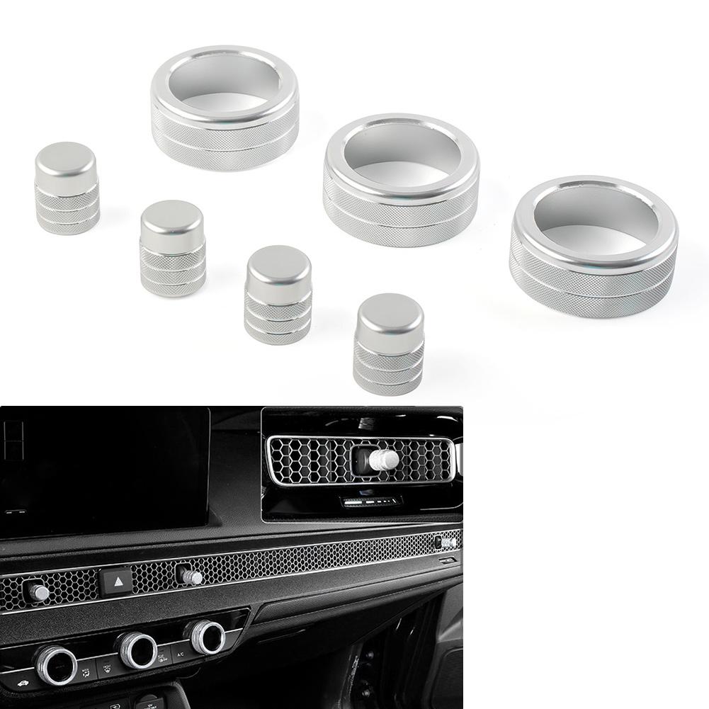 7Pcs/Set Aluminum Car Central Control Switch Knob Ring Cover Trim For Honda Civic 11th -up For CRV CR-V -2024