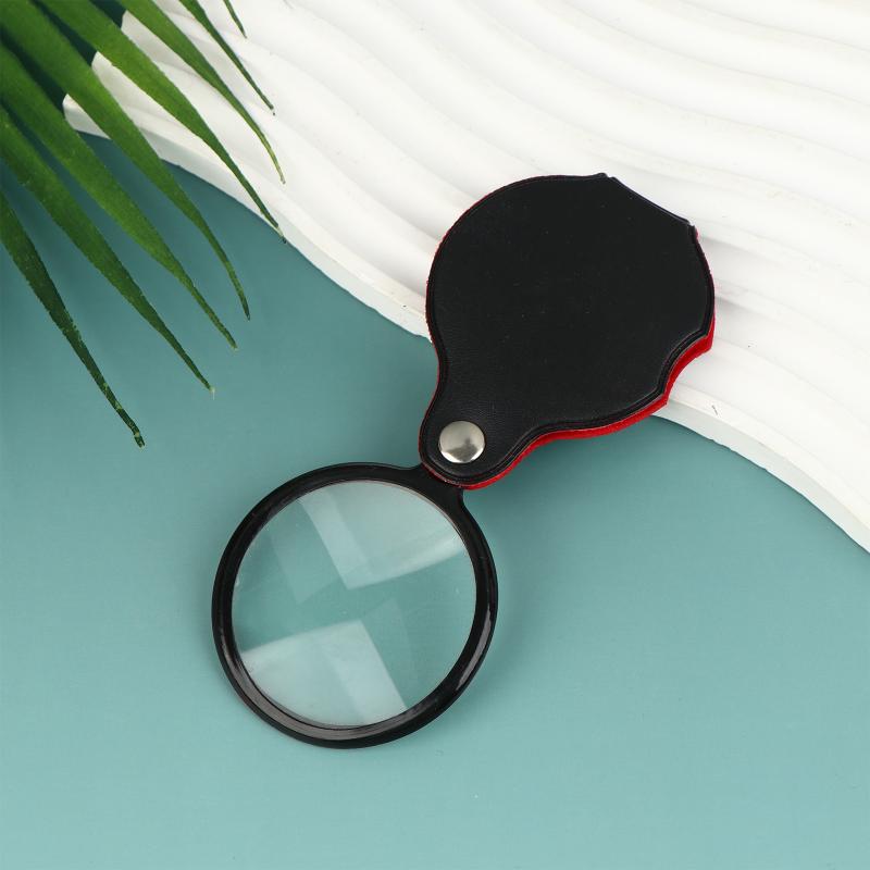 Folding Magnifying Glass Folded Leather Case Portable Handheld Jewelry Loupe 8X Mini Magnification 50/60/70MM