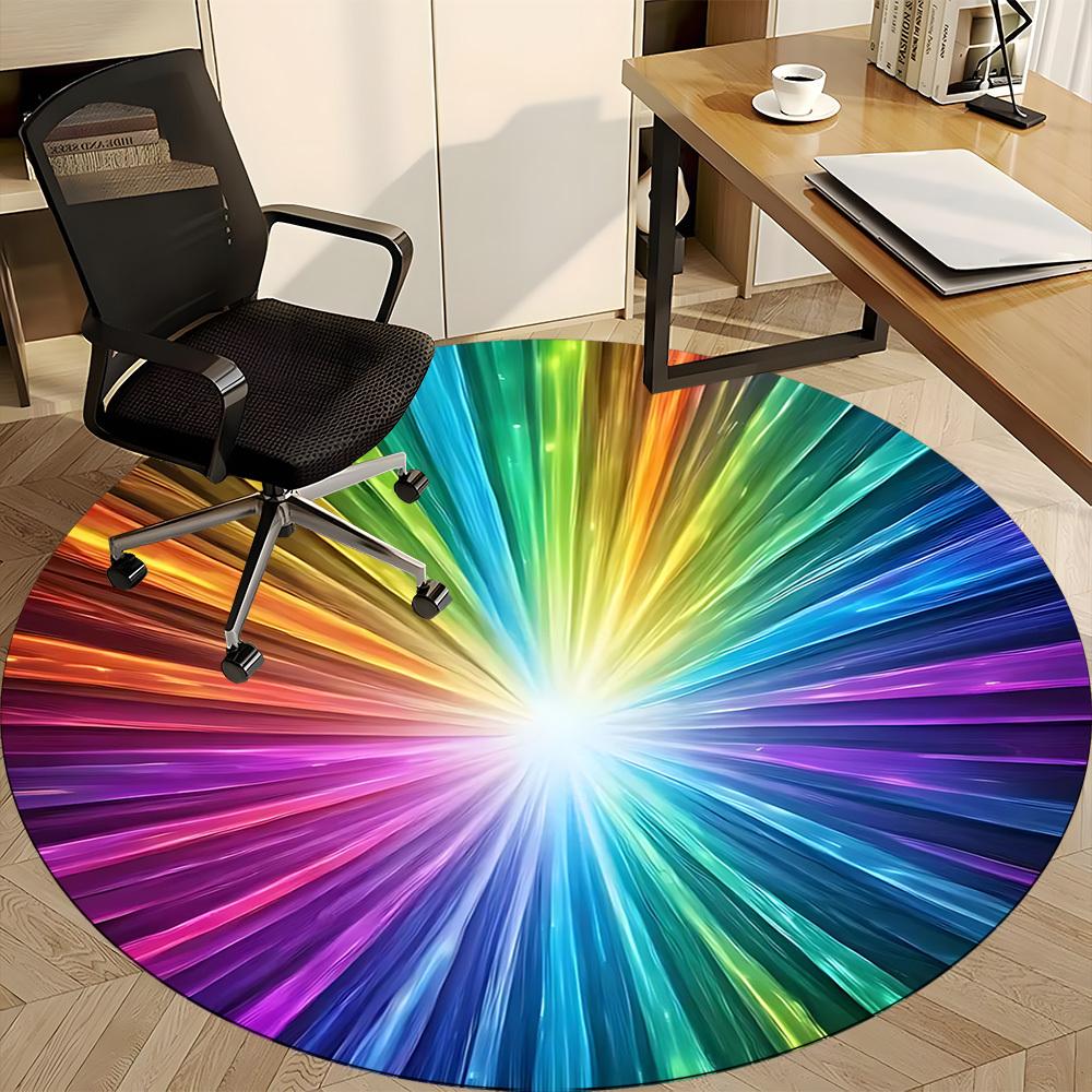 1pc Rainbow Wheel Design Carpet for Office Non-Slip, Round Carpet, Soft & Comfortable, Carpet for Office, Lightweight Round Floor Mat