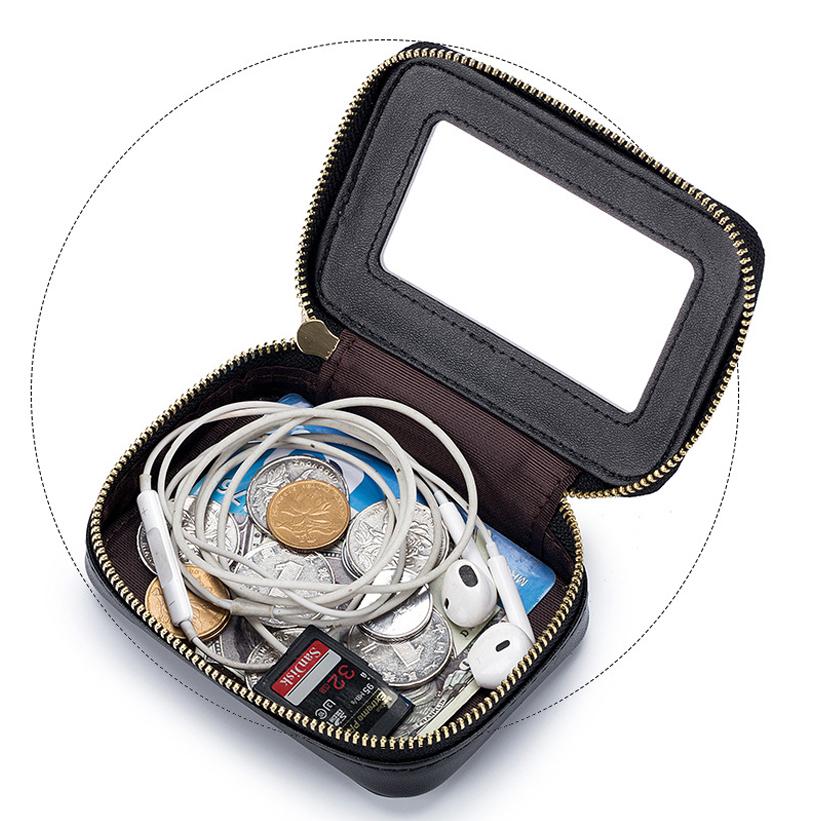 New Women Genuine Leather Quilted Lattice Mini Bag Fashion Portable Lipstick Cosmetic Pouch Storage Bag for Coin Change Earphone Keys