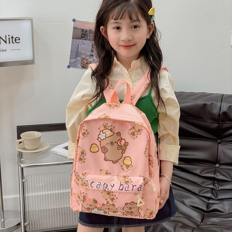 Pattern Letter Capybara Cartoon Kids Backpack With Breathable Nylon Material