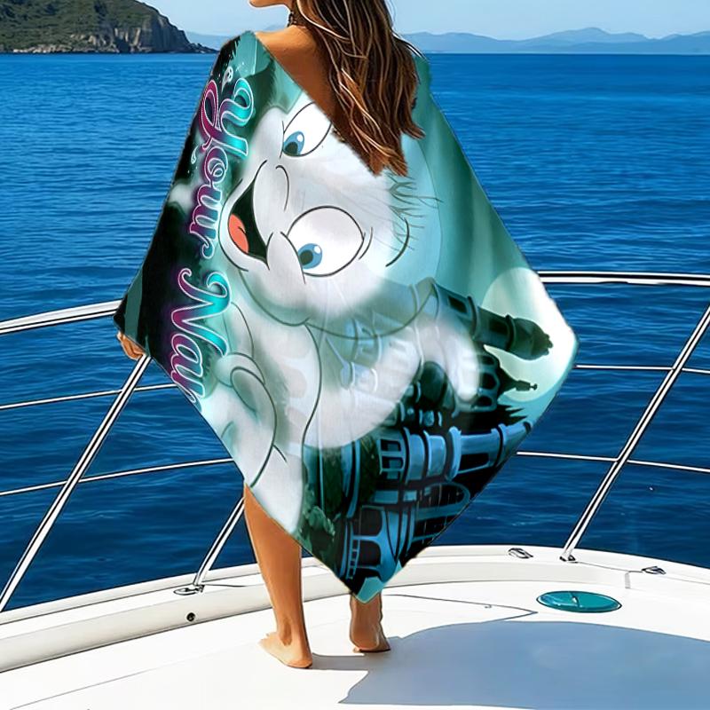 1pc Casper Beach Towel with Custom Name, Beach and Seaside Swimming Pool Equipment, Fashion Pattern, Rectangular, Travel Essential