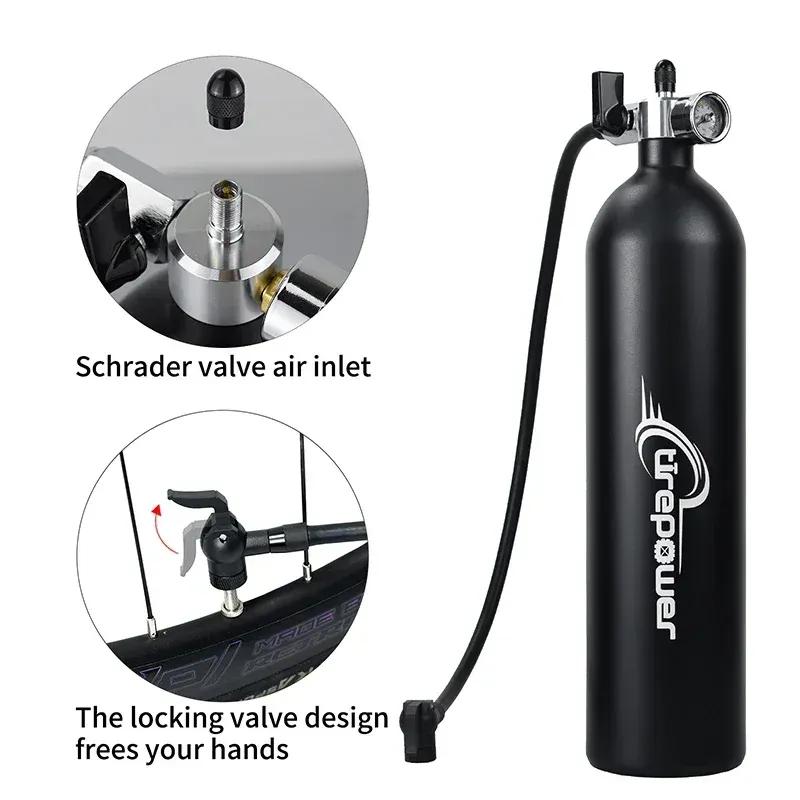 Tubeless Tire Inflator 1.2L Tubeless Bike Pump Max 200 PSI Tubeless Booster Compatible with Presta & Schrade Valves for Road MTB