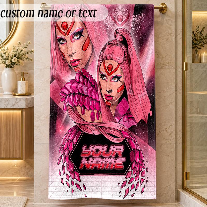 Beach TowelLady Gaga Custom Name Text Personalized Soft Towel for Beach Pool Indoor Home Decor Gift