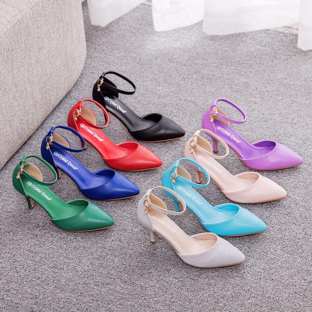 Plus Size Shoes for Women Summer Fashion PU Comfortable Buckle Strap Pointed Toe Sandals Party Evening Wedding Sandalias Mujer