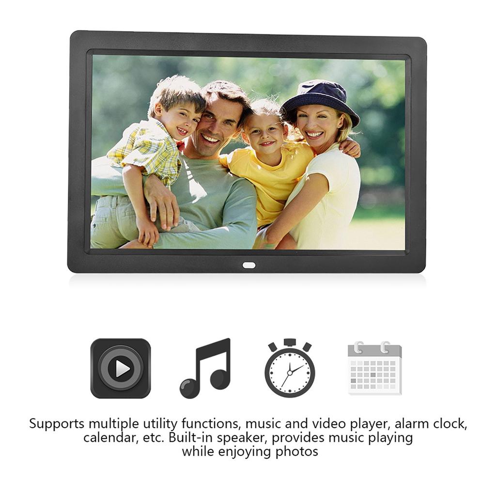 12Inch 1280*800HD Digital Photo Picture Frame Alarm Clock Movie Player Album Remote Control Black