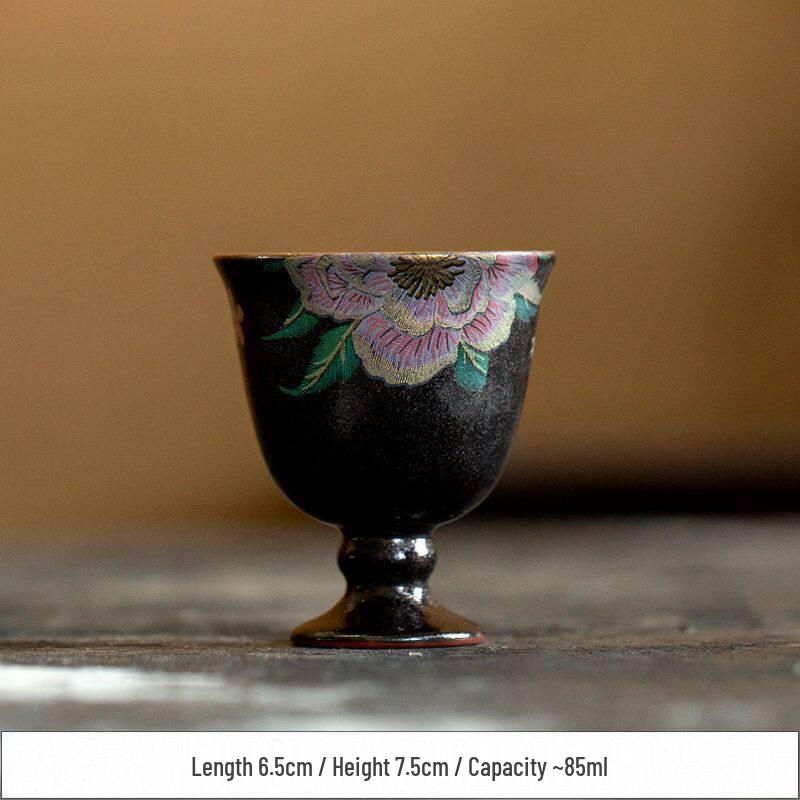 

Mu Xi Hand-Painted Kesi Peony Ceramic High-Foot Tea Cup - Retro and Exquisite Design for Tea Tasting and Home Use. No Specifications