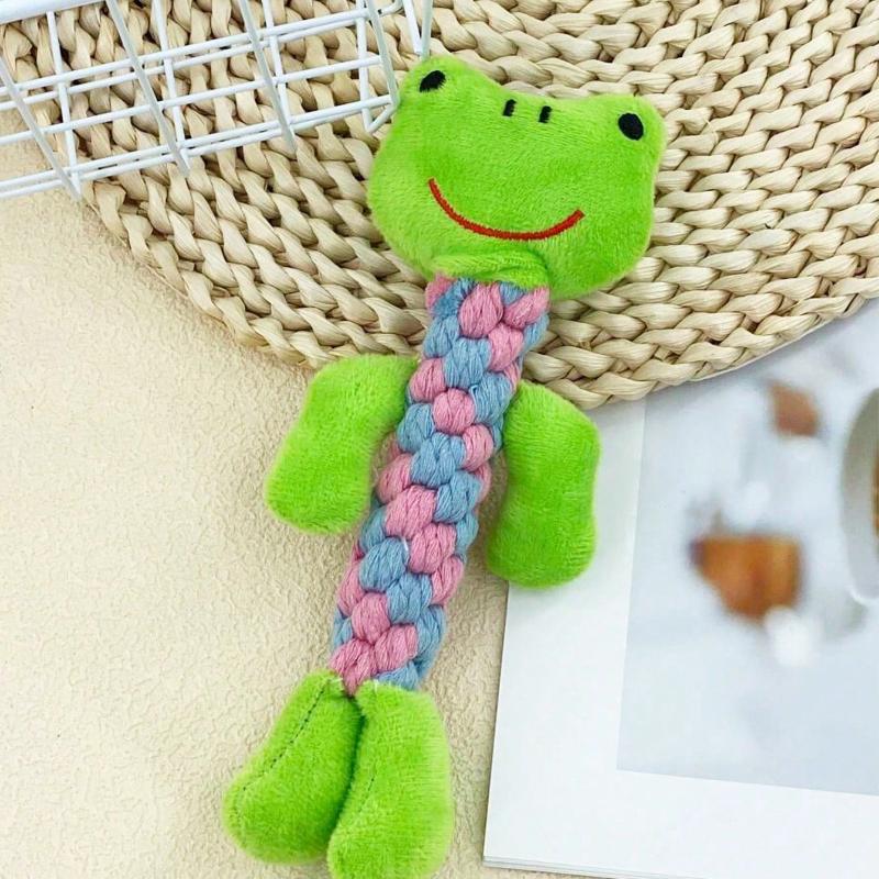 1pc Pet Plush Rope Braided Toy, Cute Animal Shaped Frog Panda Bear Rabbit Design, Chew Toy For Dog Training And Interaction