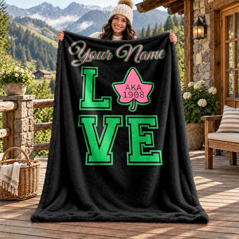 Alpha Kappa Alpha sorority Custom Name Flannel Blanket Personalized Soft Warm Plush Throw Blanket Customized Gift for Family Friends