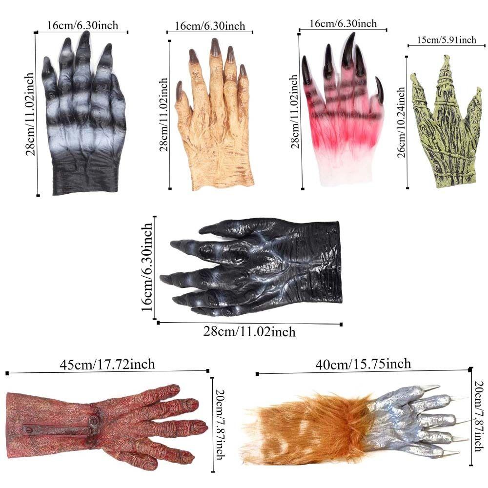 Prank Vinyl Halloween Cosplay Gloves Waterproof Plush Werewolf Simulated Gloves Bloody Terrifying Makeup Party Props Men