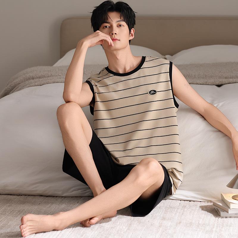 Men's pajamas summer thin cotton vest shorts cool summer men's casual can wear large size loungewear