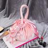 Cosmetic Bag with Rabbit Doll Letter Embroidery Drawstring Large Capacity Portable Handle Velvet Travel Toiletry Makeup Pouch Travelling Use