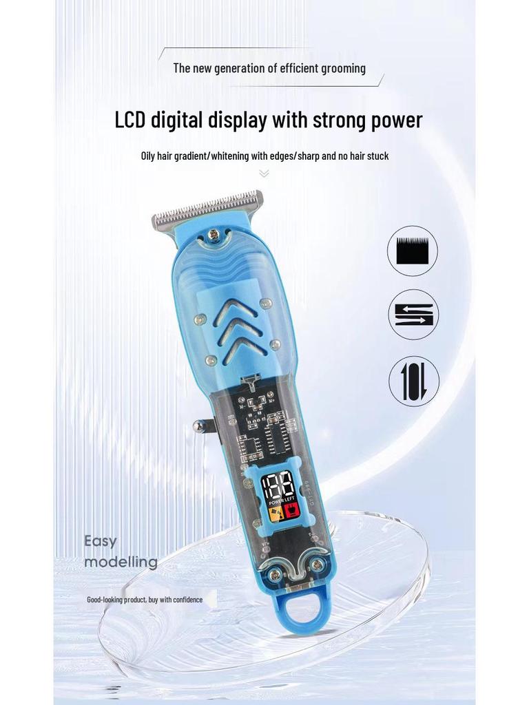New Model USB Electric Hair Clipper with LCD Display - Professional Transparent Clipper for Barber Shops
