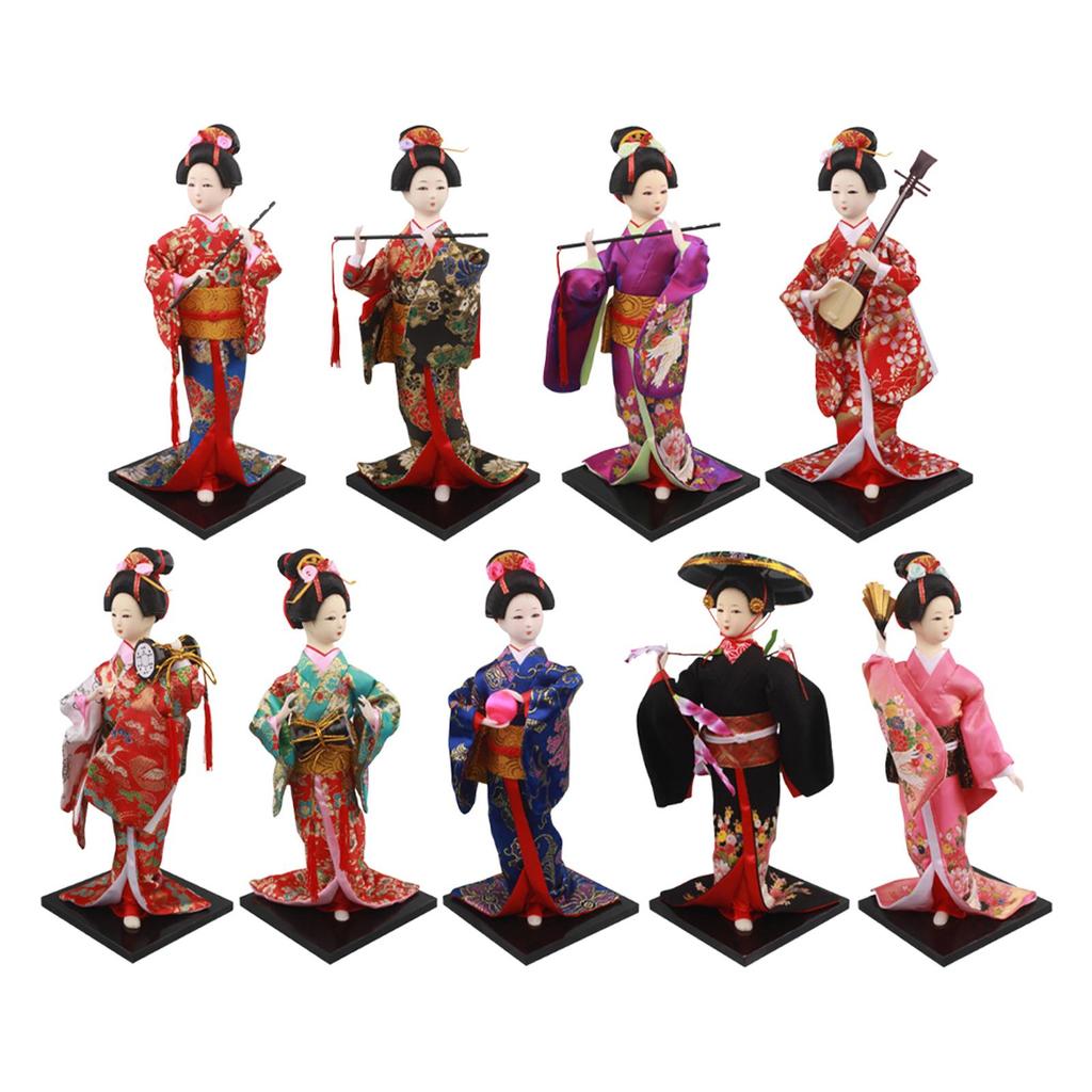 Ethnic Japanese Geisha Girl Statue Miniature Figurine Free Standing Kimono Doll Asian Geisha Doll for Home Office Decoration