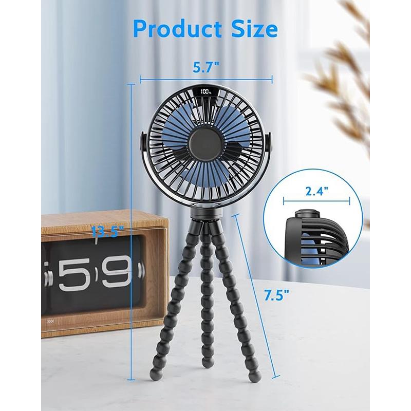 Stroller Fan LED Display Portable Flexible Clip Fan Rechargeable Battery Operated Personal Mini Handheld Car Crib For Baby