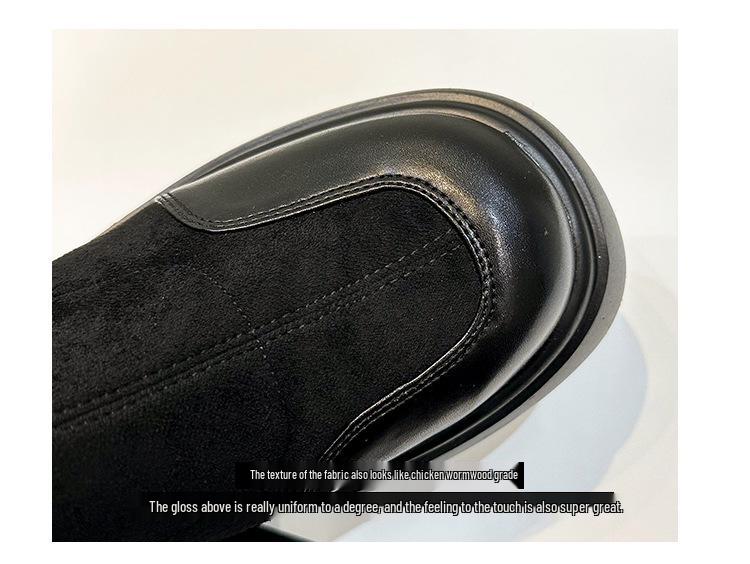 Wide Fit Over-the-Knee Elastic Sheepskin Velvet Boots, Plus Size for Autumn/Winter with Thick Sole.