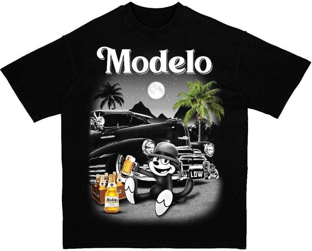 Modelo The Cat Mens Heavyweight Low Rider T-Shirt Print On Shaka Wear Tee Unisex T-Shirt L
