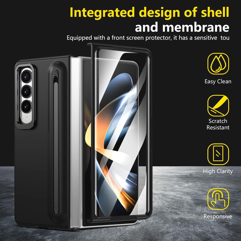 S držákem na stylusové pero Funda pouzdro na telefon pro Samsung Galaxy Z Fold 7 6 5 4 3 Přední sklo Kovový objektiv Stojánek PC Ochranný kryt Capa