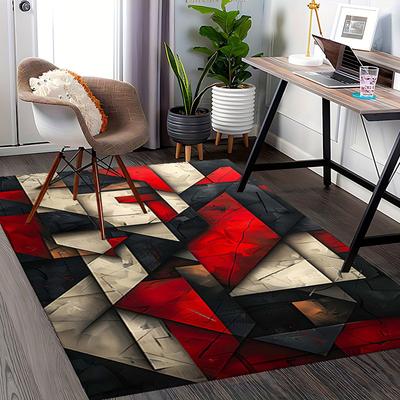 1 Stück Abstrakte Geometrische Kunst Bürostuhlmatte - Rotes, Schwarzes, Weißes Design zum Schreibtischschutz und rutschfeste Boden Dekoration - Festliche Geschenkidee für Zuhause oder