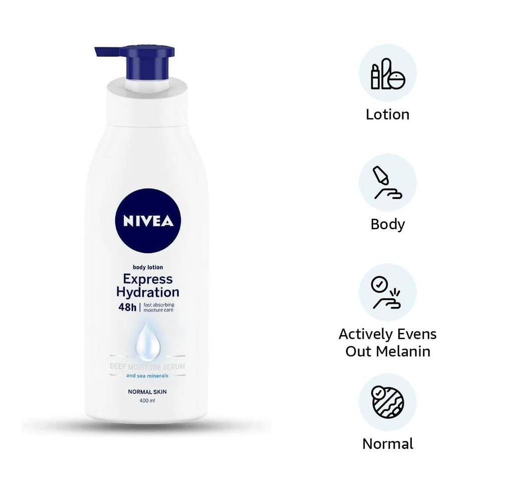 Nivea Express Hydration Body Lotion For Men Women 400ml Fast Absorbing Moisturizer Dry Skin Care Lightweight Non Greasy