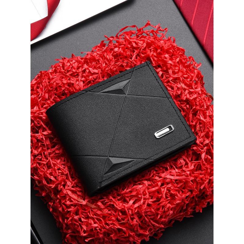New men's short wallet, simple multi-card position fashion casual wallet, blue and thin two-fold horizontal soft wallet